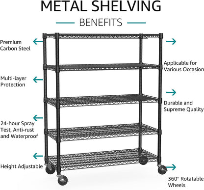 IZEUK Garage Shelving Wide Storage Shelves 5 Tier Metal Shelves 4000 LBS Heavy Duty Adjustable