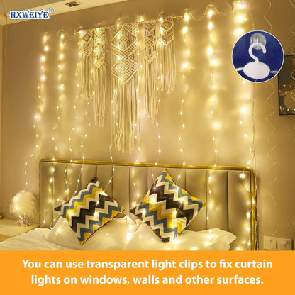 HXWEIYE 300LED Fairy Curtain Lights for Bedroom Warm White, 3mx3m 8 Modes USB Plug in Window