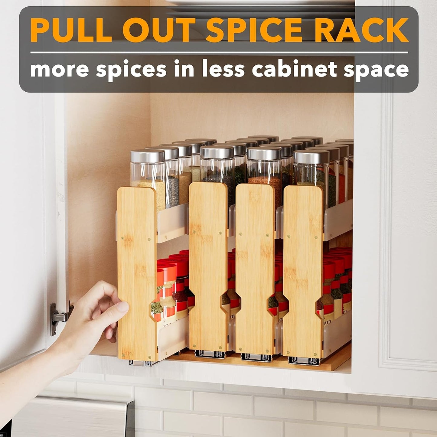SpaceAid Bamboo Pull Out Spice Rack Organizer for Cabinet, Heavy Duty Slide Out Seasoning Kitchen