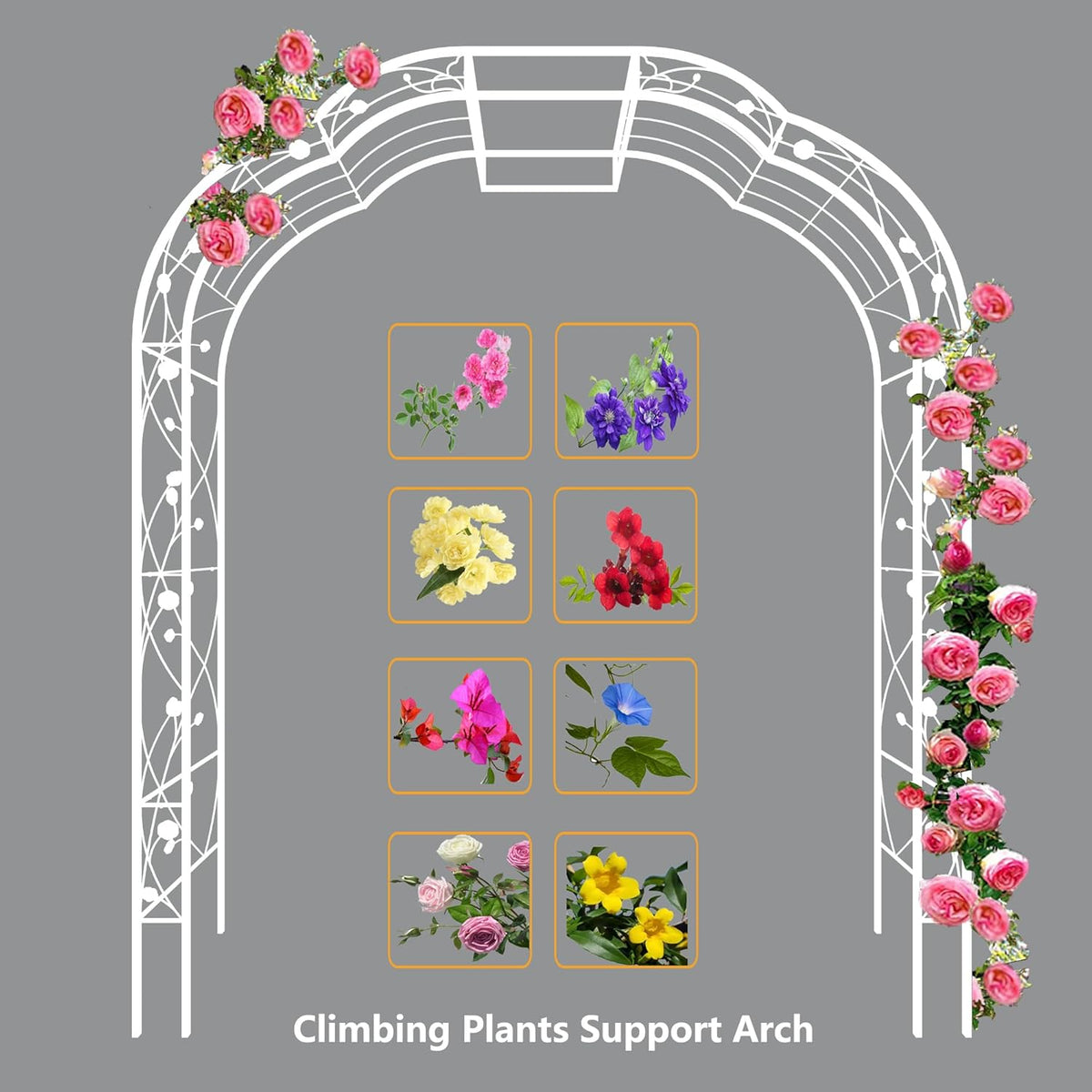 Metal Garden Arch 98.4" H Garden Arbor Trellis for Outdoor Climbing Plants Support Rose Lawn Tall