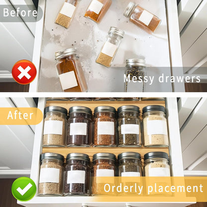 Bamboo Spice Rack For Drawer,4Pcs Tier Stackable Seasoning Storage Organizer Insert,for Kitchen