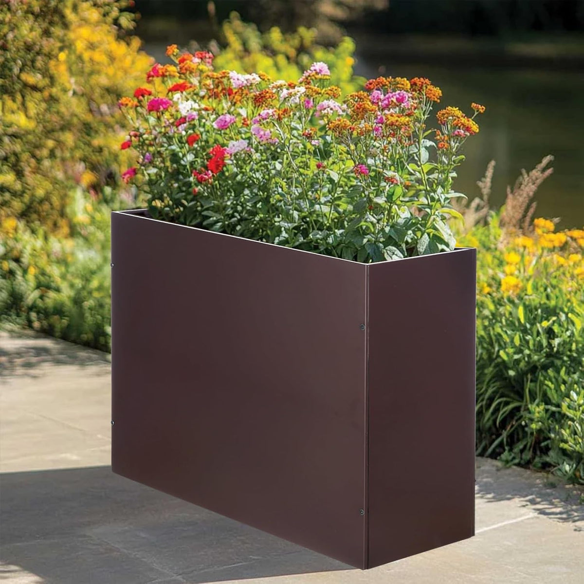 Metal Rectangular Planter Box Tall Planters for Outdoor Plants Modern Heavy Duty with Drainage