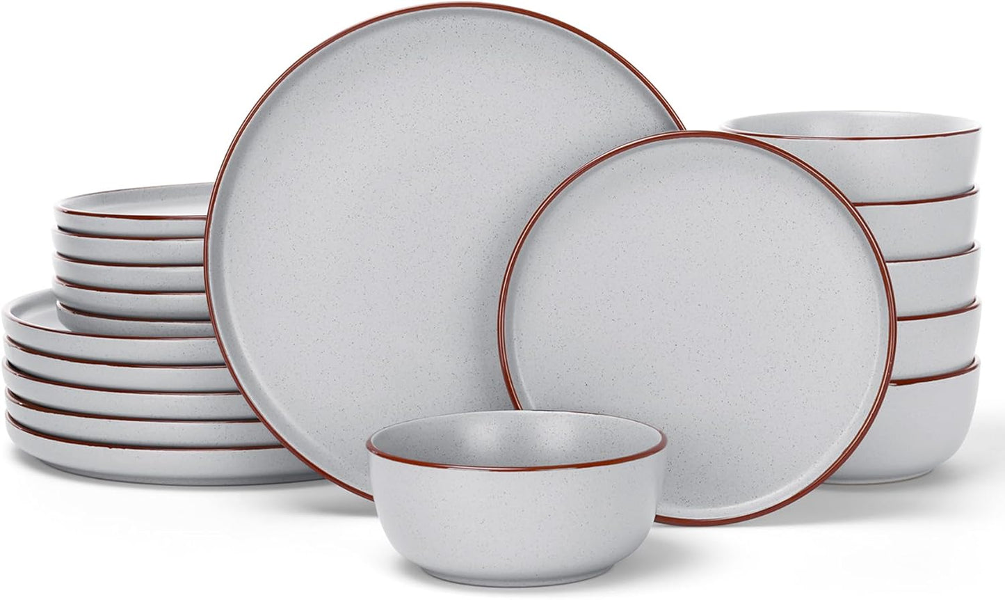 Famiware Mercury Plates and Bowls Sets, 18 Pieces Stoneware Dinnerware Sets, Dishes Set for 6