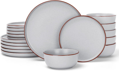Famiware Mercury Plates and Bowls Sets, 18 Pieces Stoneware Dinnerware Sets, Dishes Set for 6