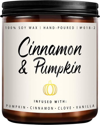 Cinnamon & Pumpkin Scented Candle – Fall Candles for Home Scented, Soy Candles for Home, 7 oz Cozy