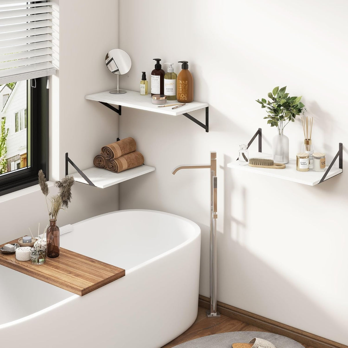 Fun Memories 27.5" W x12 D Floating Shelves, White Wall Shelf with Brackets, 12 Inch Deep Floating