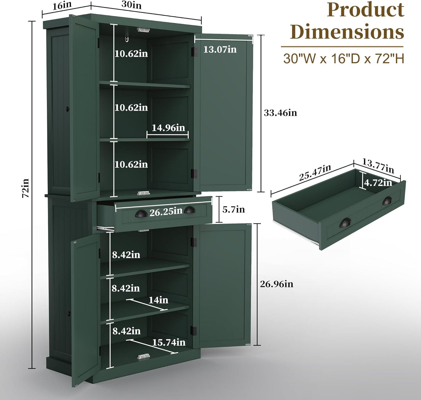 ARTPOWER 72" Tall Kitchen Pantry Storage Cabinet with Drawer and Adjustable Shelves, Pantry Cabinet