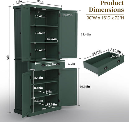 ARTPOWER 72" Tall Kitchen Pantry Storage Cabinet with Drawer and Adjustable Shelves, Pantry Cabinet