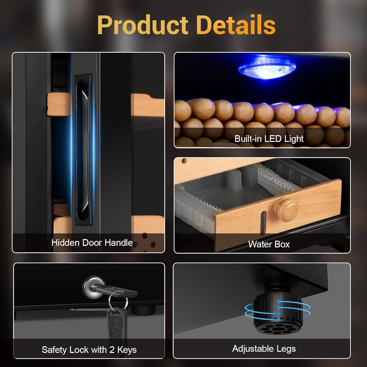 Cigar Electric Humidor, 35L 250 Counts Large Capacity Thermostatic Electric Cigar Cooler Cabinet