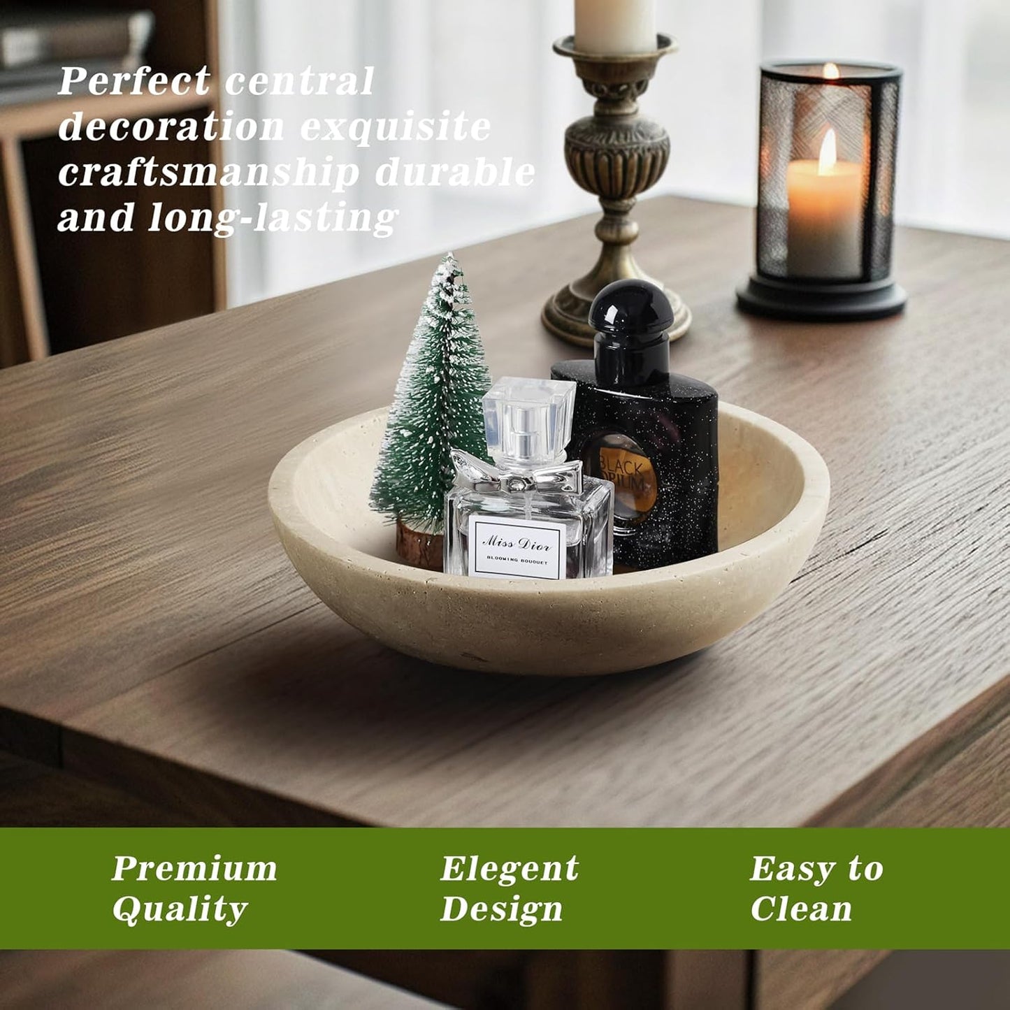 Marble Decorative Bowl for Kitchen Counter, Natural Travertine Serving Bowl with,Modern Display