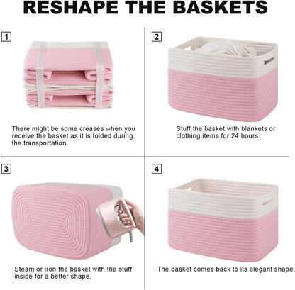 4 Pack Storage Baskets for Organizing, Woven Baskets for Shelves - Perfect for Toys, Books, Towels