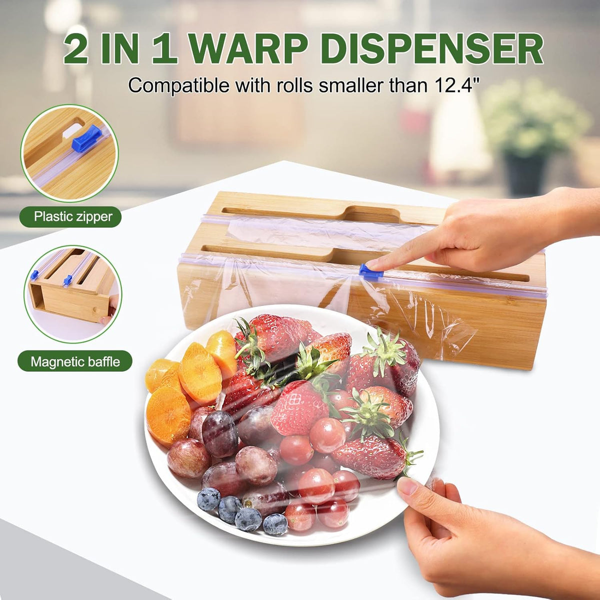 Individual Storage Bag Organizer for Kitchen Drawer, Bamboo with Foil and Plastic Wrap Organizer