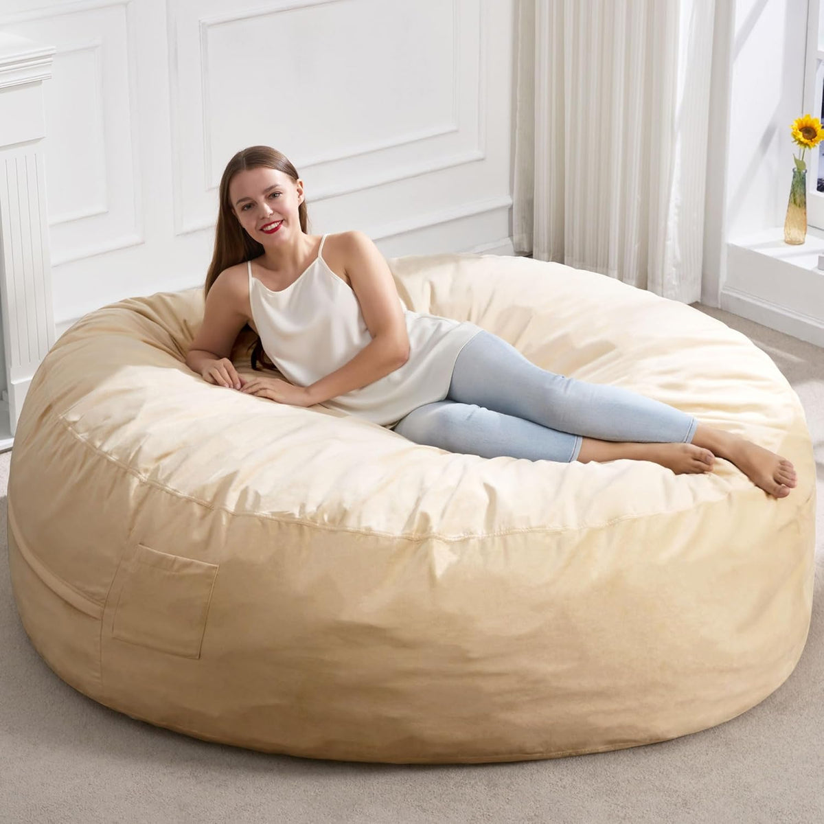 Hobestluk 6FT Bean Bag Chair Bean Bag Chairs for Adults Giant Bean Chairs with Velvet Cover, Memory