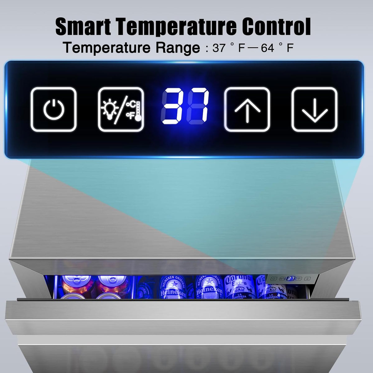 24 Inch Upgraded Three-Drawer Beverage Fridge, Weather Proof Outdoor Stainless Steel Beverage