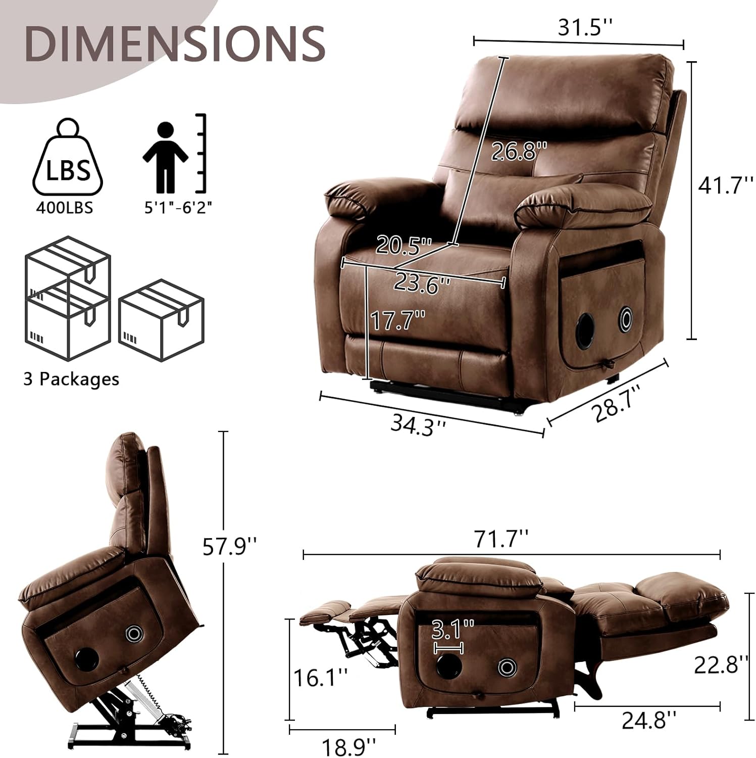 Dual Motor Power Lift Recliner Chair for Adult & Elderly, Infinite Position Lay Flat Lift Chair