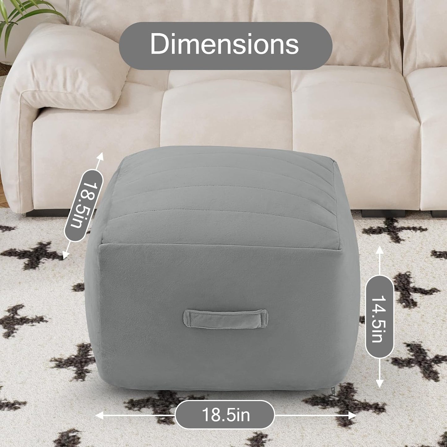 MeMoreCool Square Stuffed Pouf Ottoman Foot Rest, Floor Pouf Foot Stool with Foam Chunk Filling