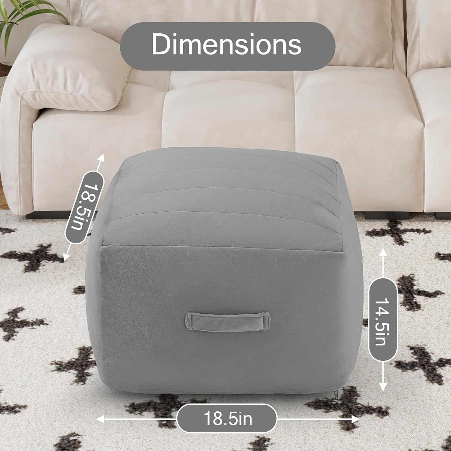 MeMoreCool Square Stuffed Pouf Ottoman Foot Rest, Floor Pouf Foot Stool with Foam Chunk Filling