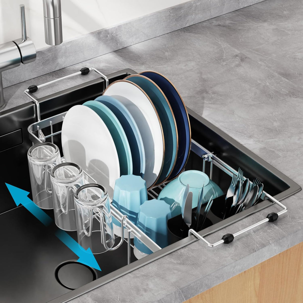 GSlife Expandable in Sink Small Dish Drying Rack - Stainless Steel Capacity Adjustable Over The