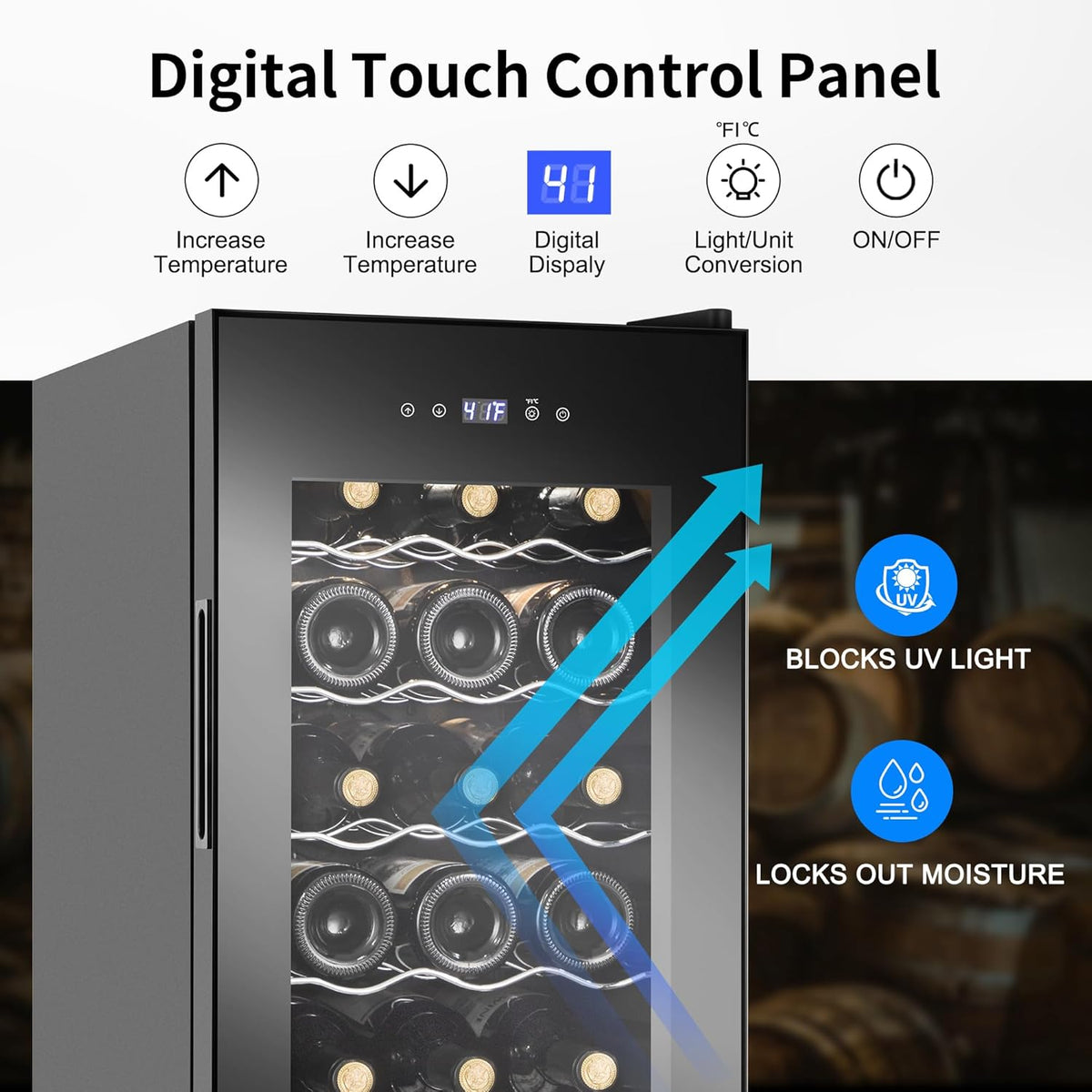 Wine Cooler Refrigerator 18 Bottles, Small Wine Fridge Mini Wine Fridge Countertop with Glass Door