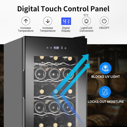 Wine Cooler Refrigerator 18 Bottles, Small Wine Fridge Mini Wine Fridge Countertop with Glass Door