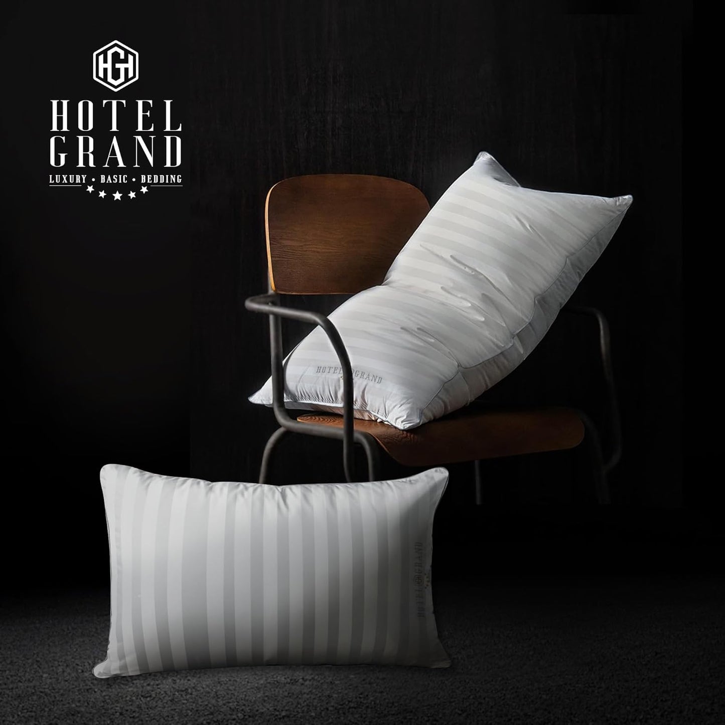 Hotel Grand Softy-Around Feather Down Pillows King Size Set of 2 Packs White Strip 100% Cotton