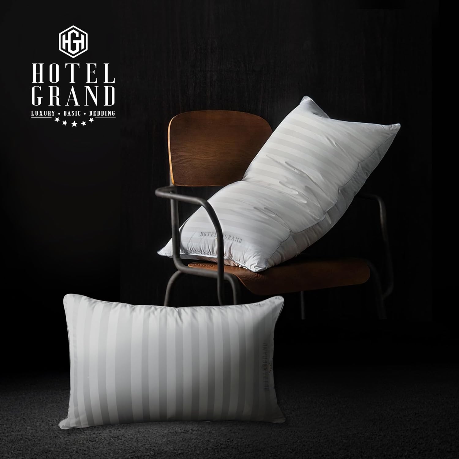 Hotel Grand Softy-Around Feather Down Pillows King Size Set of 2 Packs White Strip 100% Cotton