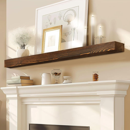 60x8x3 Fireplace Mantel - Solid Rustic Wood - Wall Mounted Floating Shelf with Invisible Heavy Duty