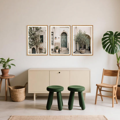 HPNIUB Large Vintage Italy City Landscape Framed Canvas Wall Art Set, Olive Green Tree Country Wall