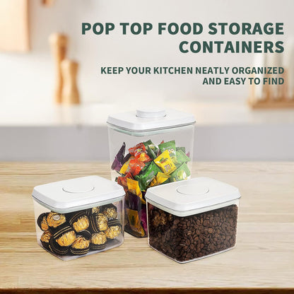 Pop Top Food Storage Containers, 3-Piece Pantry Containers with Lids Airtight, BPA Free Pop