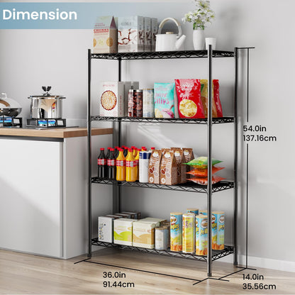Whitmor 4 Tier Shelving Unit, Metal Storage Shelves, Adjustable Heavy Duty Shelf with Wheels , 400