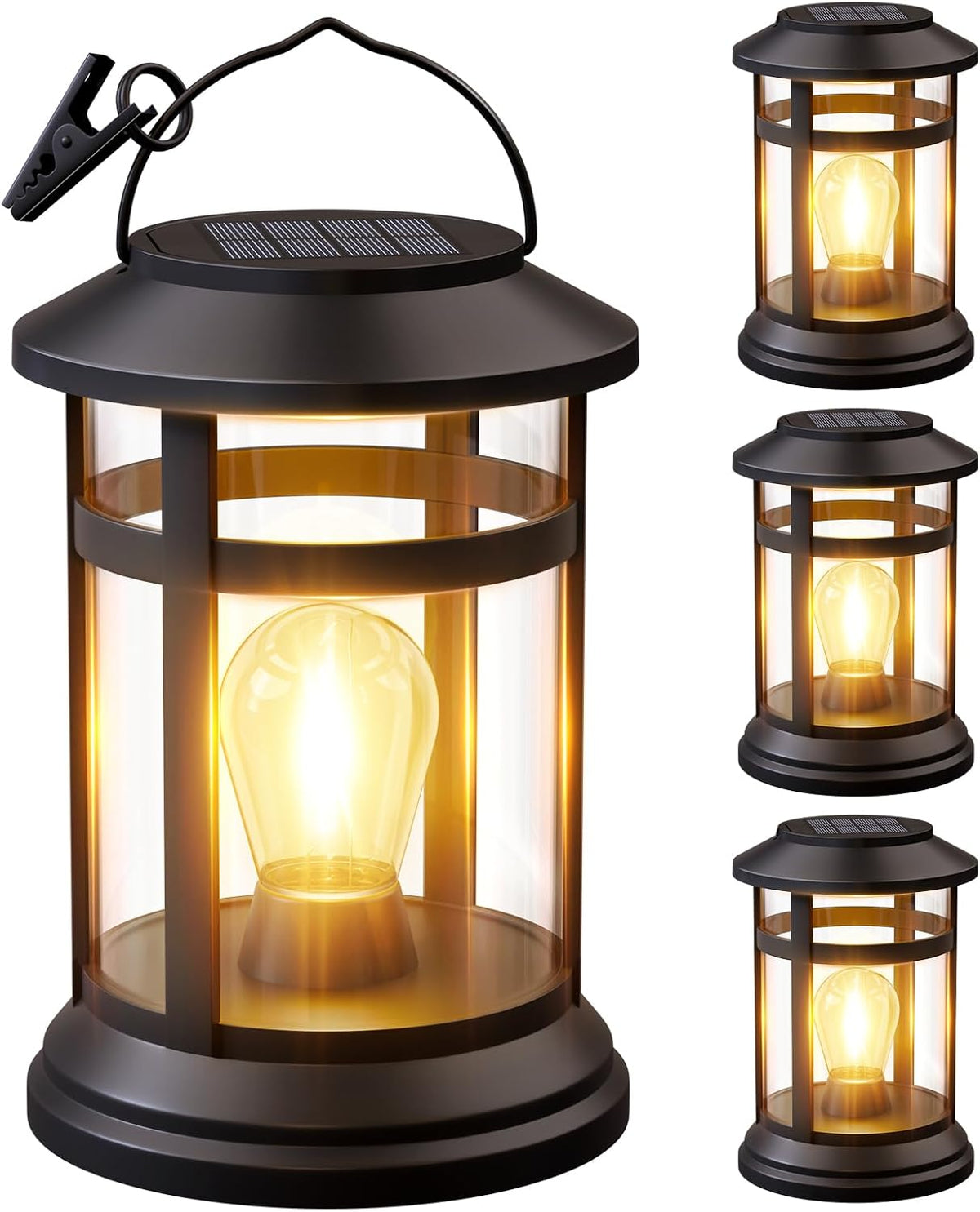 Solar Lanterns Outdoor Waterproof: 4 Pack Hanging Solar Lights for Outside Patio Porch Garden