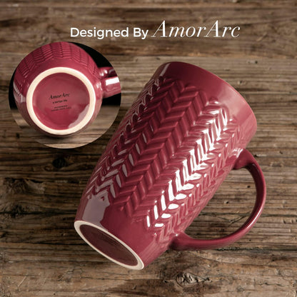 AmorArc Extra Large Coffee Mugs Set of 6, 20oz Ceramic Tall Coffee Mugs with Textured Geometric