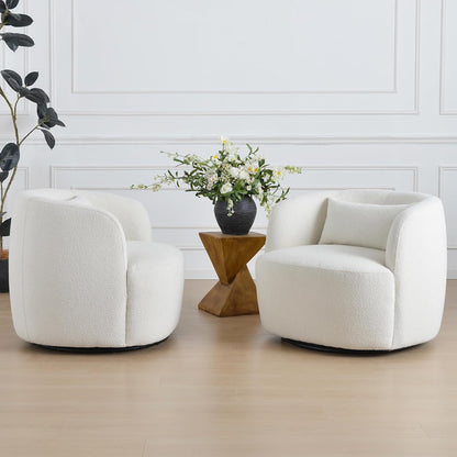 KINWELL 34" Wide Sherpa Swivel Barrel Chairs Set of 2, No Assembly Round Boucle Upholstered Accent