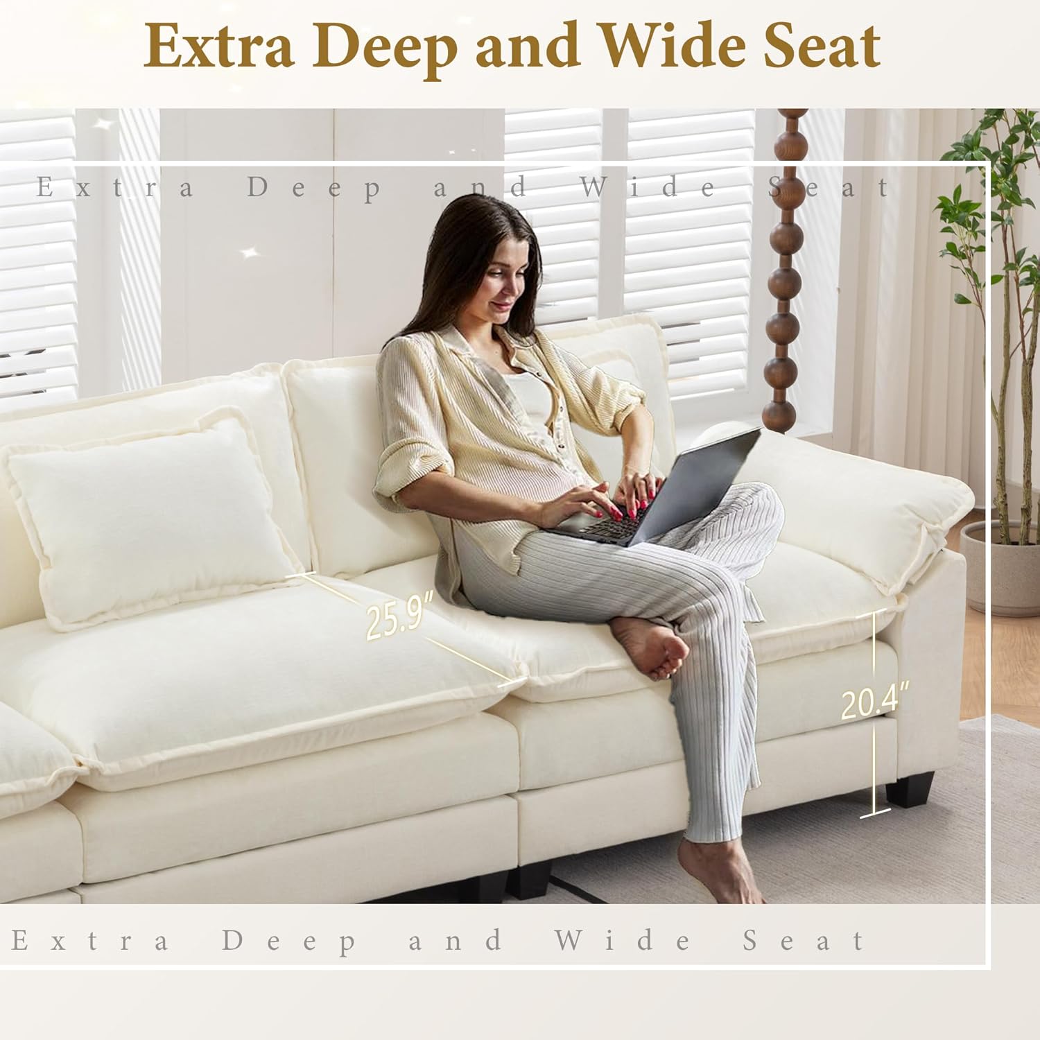 URRED Modular Sectional Sofa Comfy Cloud Couch, Modern Chenille Sofa Sleeper Deep Seat Couches with
