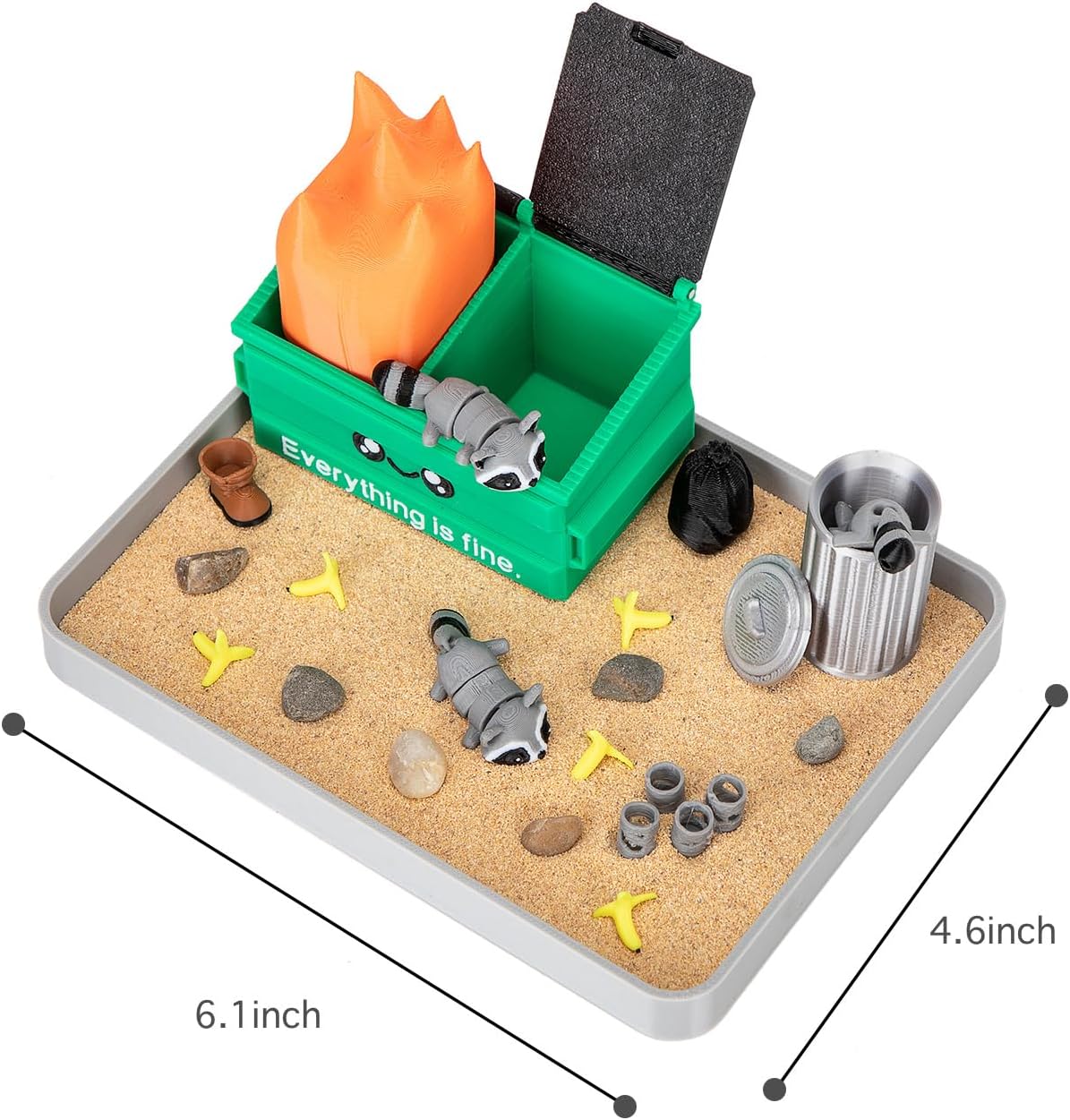 Stylor Dumpster Fire Zen Garden Desk Decor - Miniature Sandbox with Raccoon & Flames, Humorous