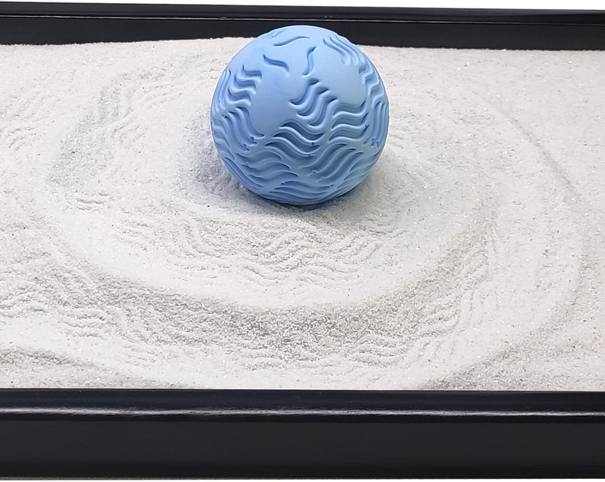 Japanese Zen Garden Kit for Desk with 3 Sand Spheres, Zen Decor with Wooden Tray and Natural Rake