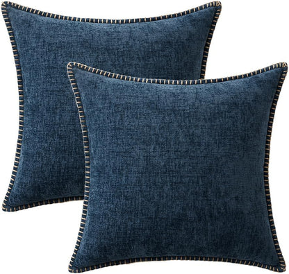 MIULEE Pack of 2 Couch Throw Pillow Covers 16x16 Inch Navy Blue Farmhouse Decorative Pillow Covers