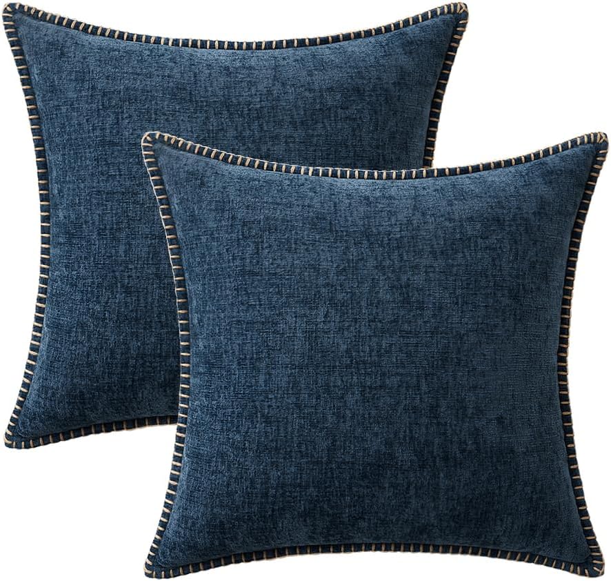 MIULEE Pack of 2 Couch Throw Pillow Covers 20x20 Inch Coastal Navy Blue Farmhouse Decorative Pillow