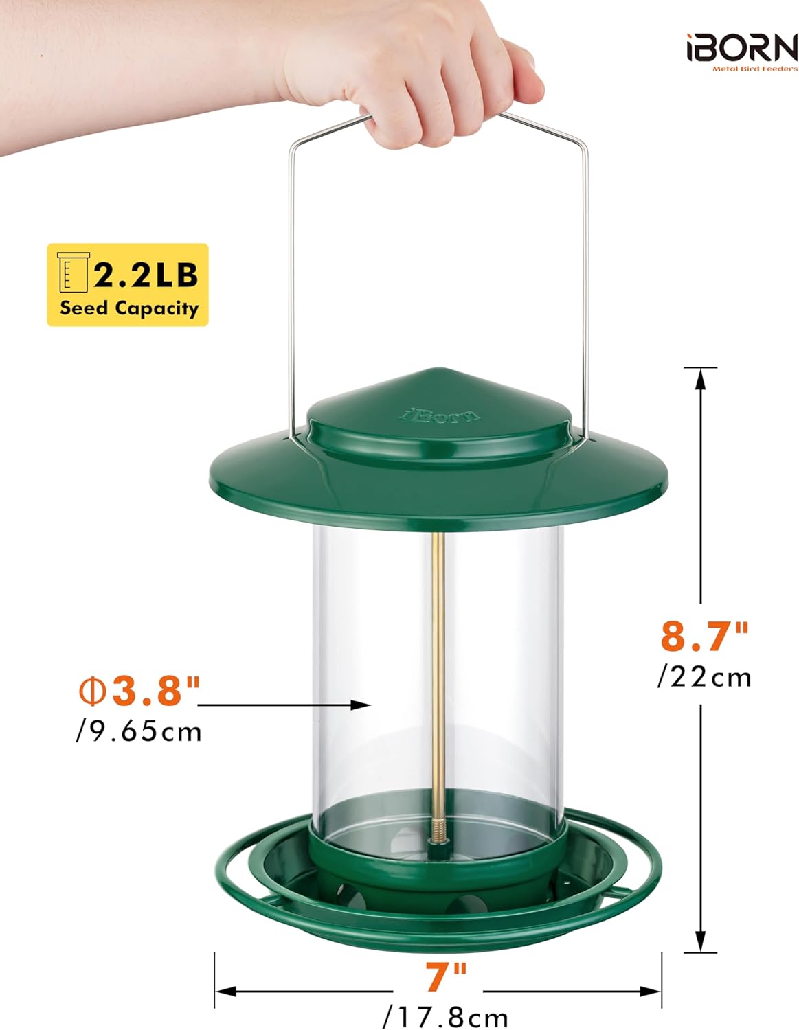 iBorn Metal Bird Feeders for Outdoors Hanging,Wild Bird Feeders for Cardinal,18cm Large Roof&Tray