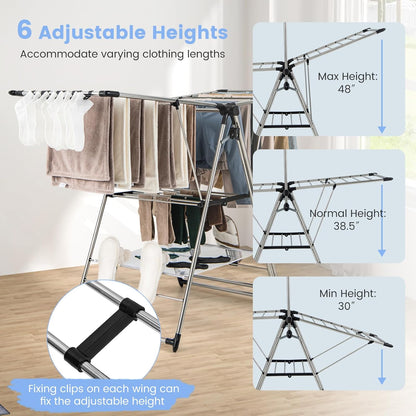 Giantex Clothes Drying Rack, Foldable Laundry Drying Rack with with 6-Level Adjustable Height, High