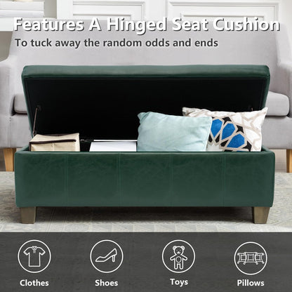Green Faux Leather Ottoman with Storage, Rectangular Extra Long Storage Bench for Bedroom and