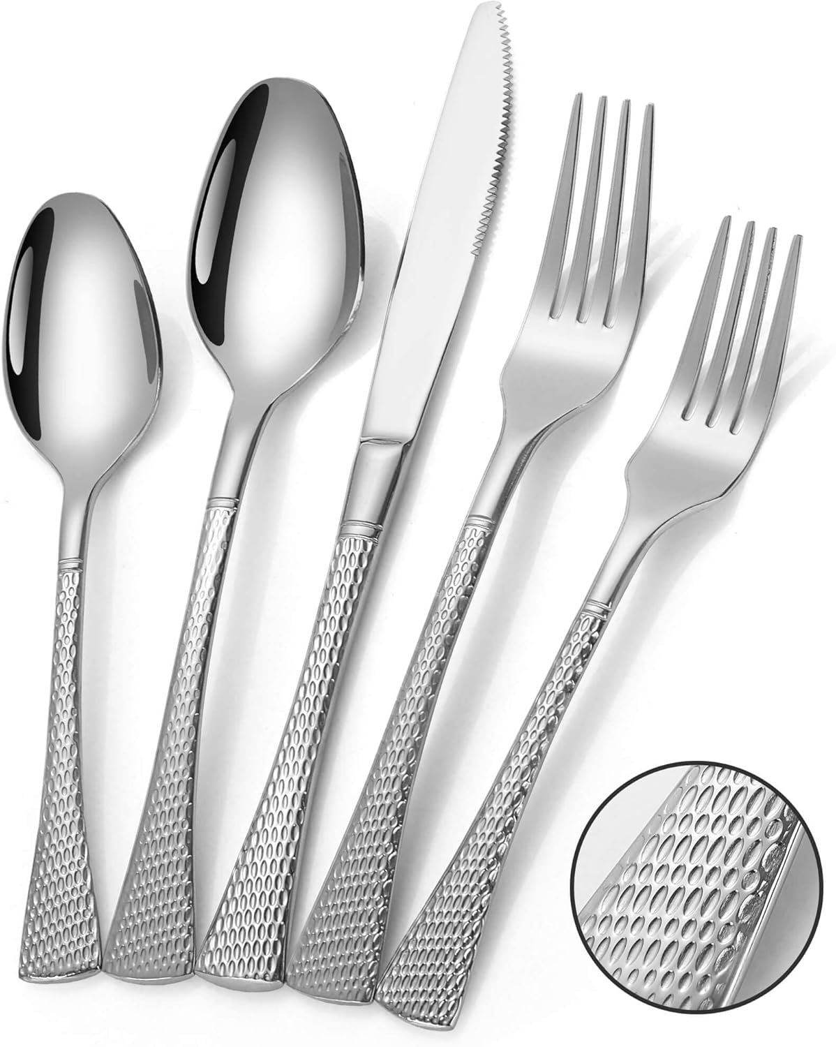 Hammered Silverware Set,20 Piece Modern Flatware Set Service for 4,Mirror Polished Stainless Steel