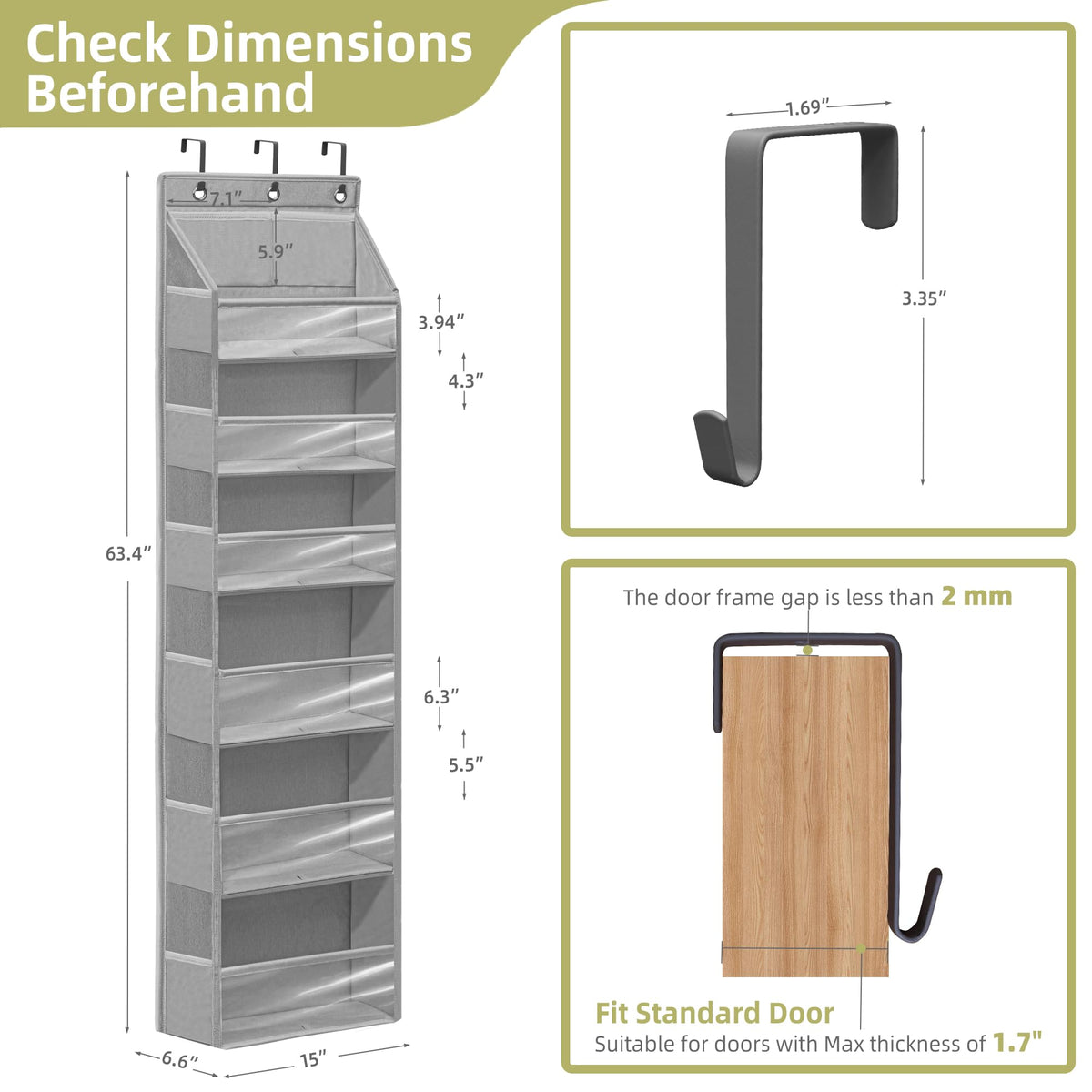STORAGEIDEAS Over Door Organizer with 6 Extra Large Pockets 12 Side Pockets, Sturdy Closet Storage
