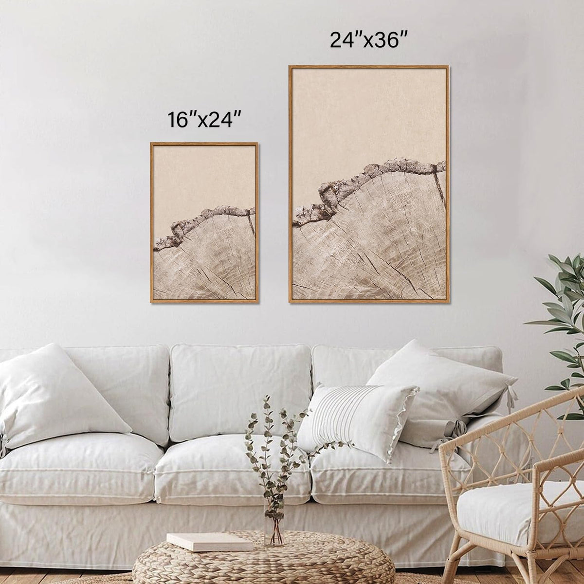SIGNINART Large Tree Ring Framed Canvas Wall Art Set, Rustic Beige Wooden Wall Decor, Neutral