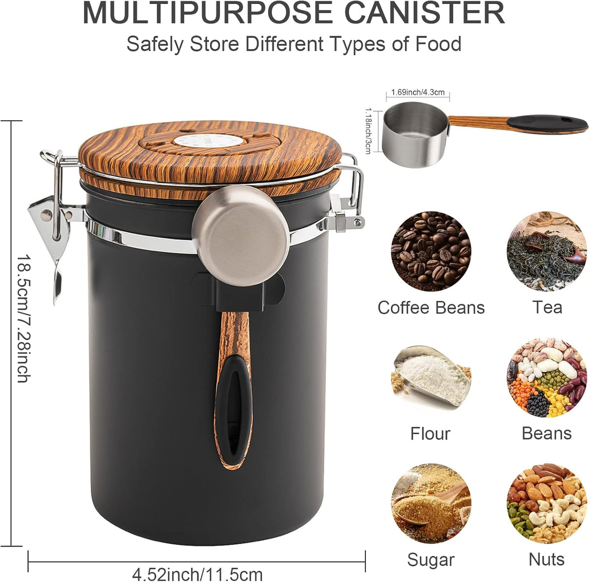 TEDSWAIT Coffee Canisters Airtight Coffee Bean Storage Container Kitchen Stainless Steel Food