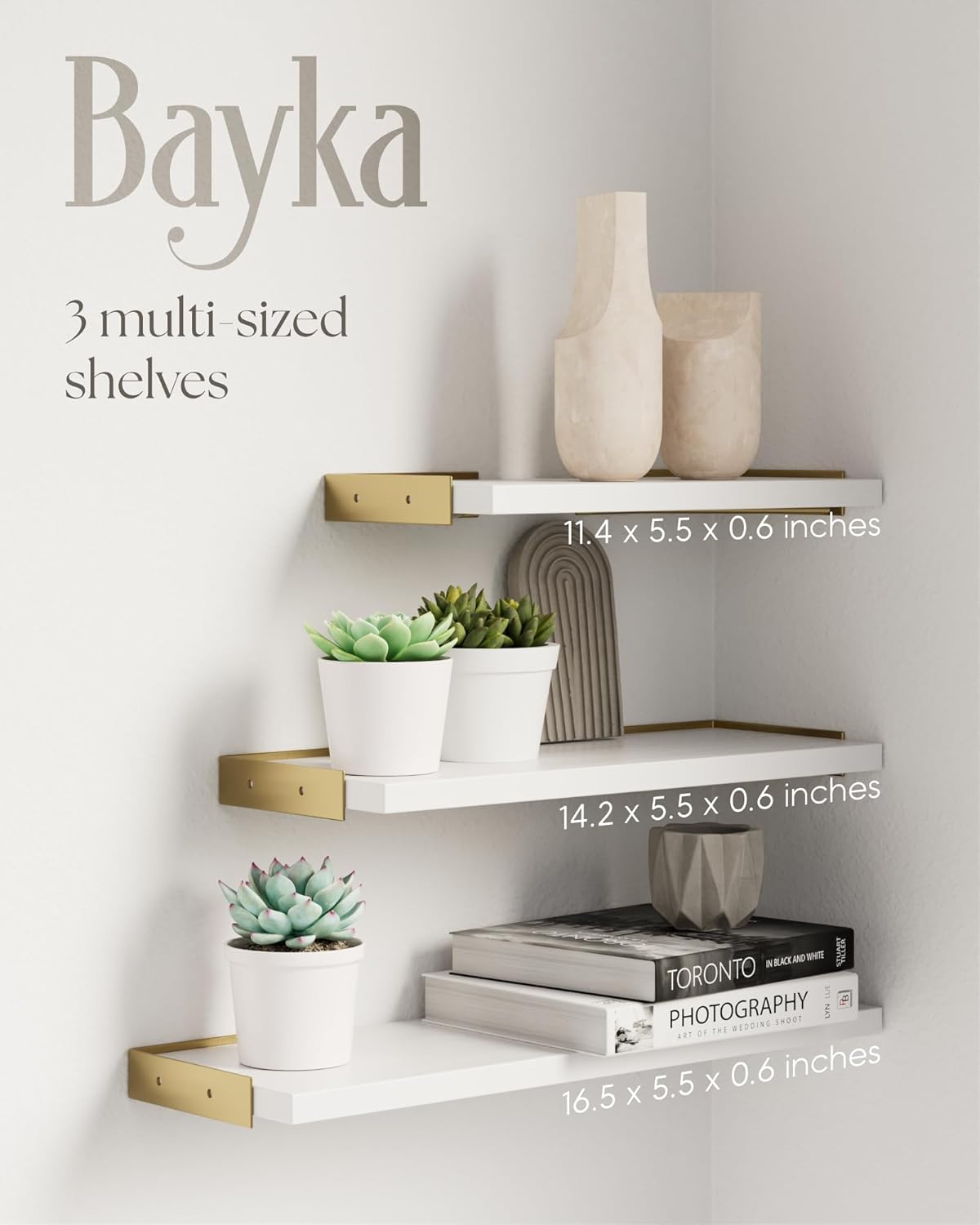 BAYKA Wall Shelves for Bedroom Decor, Floating Wall Shelves for Living Room Kitchen Storage, Wall