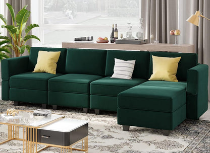 Belffin Modular Sectional Sofa Couch with Reversible Chaise - Velvet L Shaped Couch with Storage