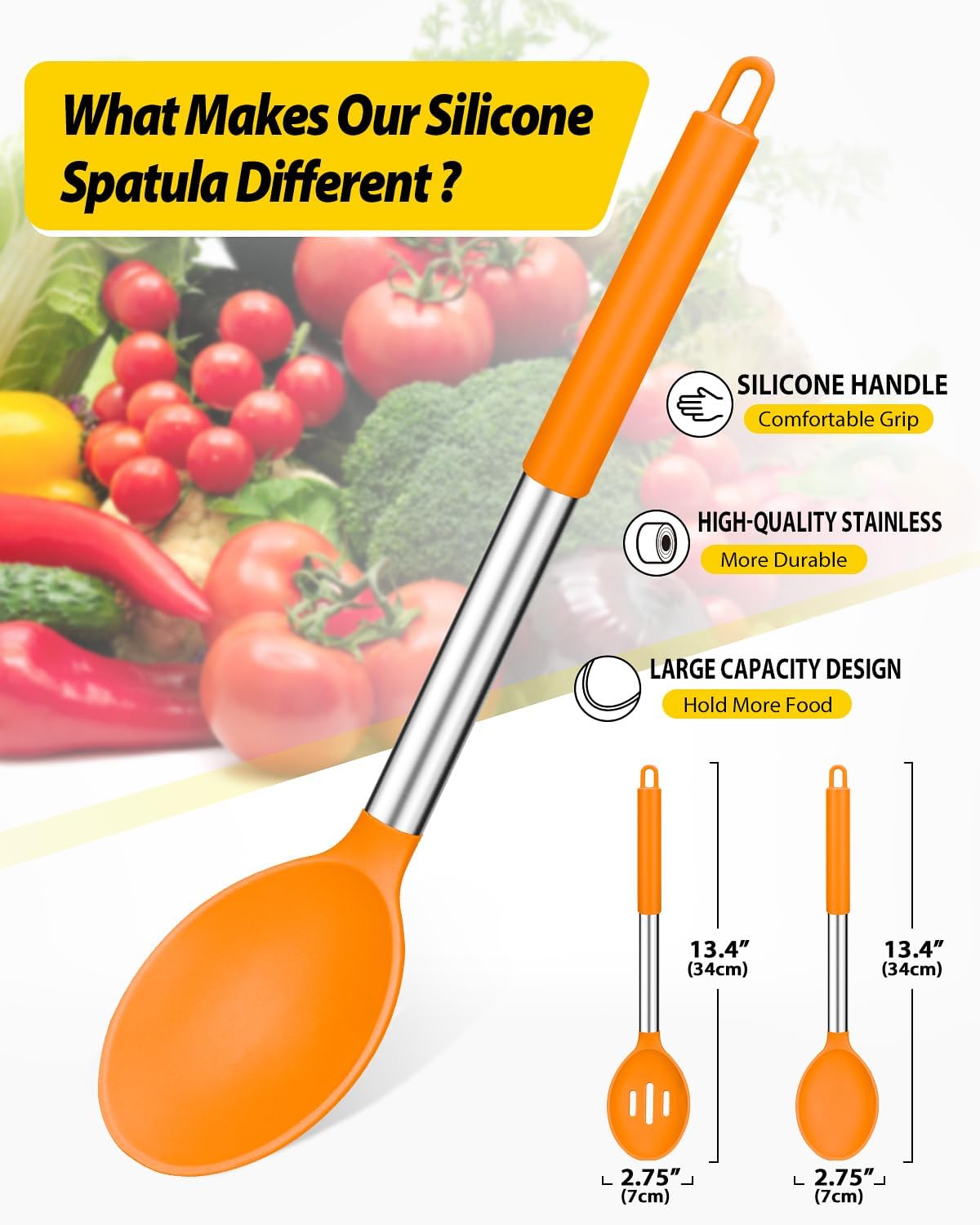 Pack of 2 Large Silicone Cooking Spoons,Non Stick Solid Basting Spoon,Heat-Resistant Kitchen