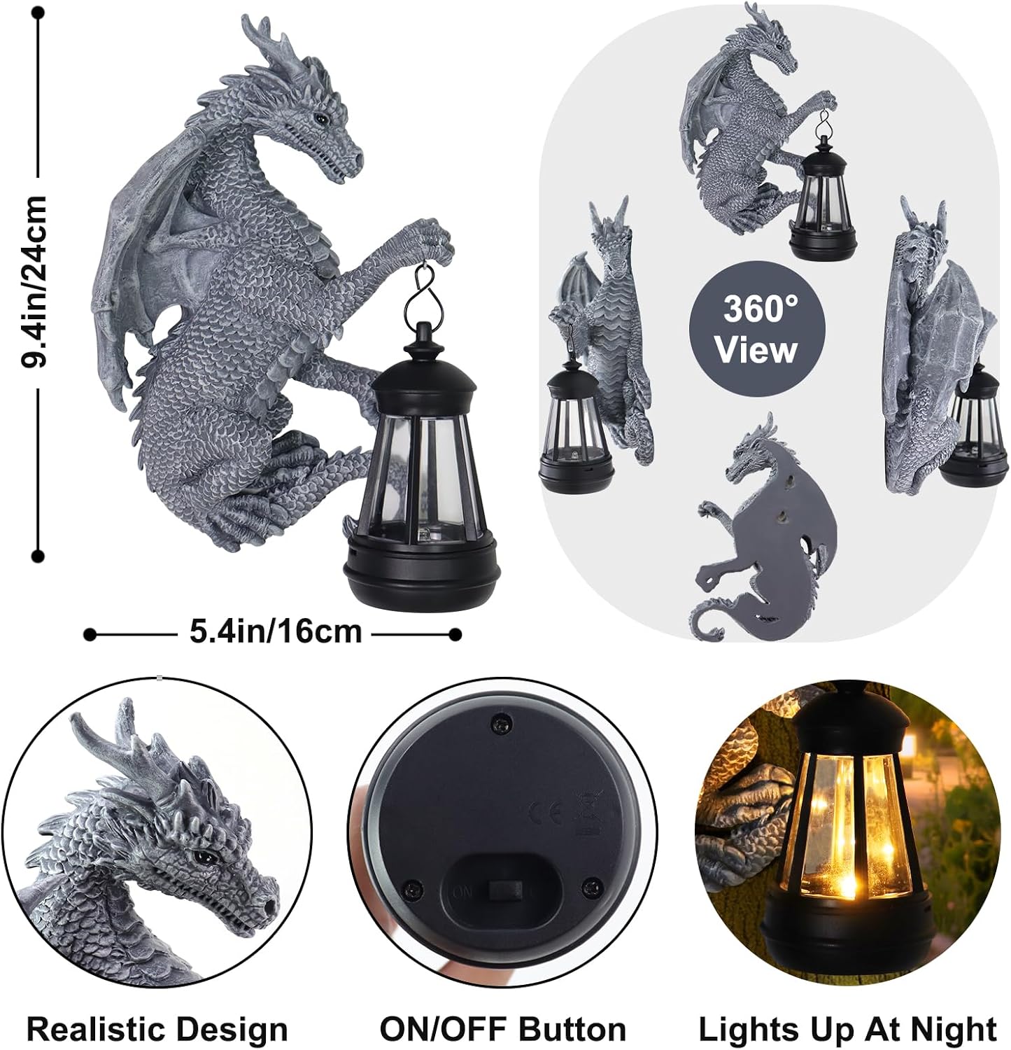 Garden Statues Tree Hugger Dragon - Halloween Dragon Statue Solar Lights Outdoor Patio Wall