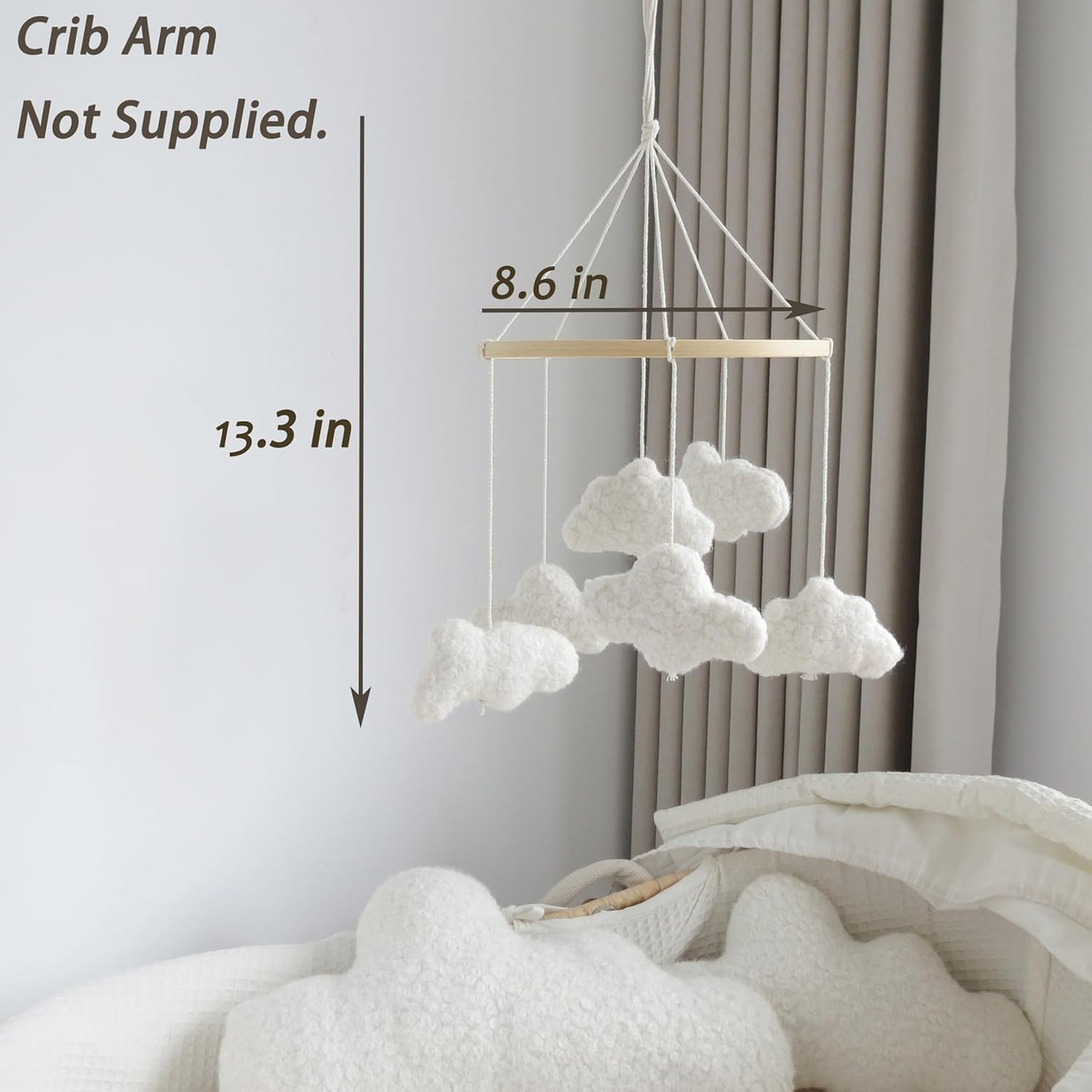Cloud Mobile for Crib Boho Baby Mobile for Crib Bassinet Boucle Cloud Crib Mobile for Girls Boys